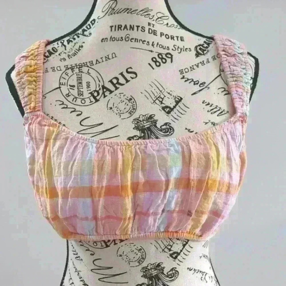 AMERICAN EAGLE | Women's Multicolored Woven Plaid Cropped Bra Cami - Picture 3 of 6